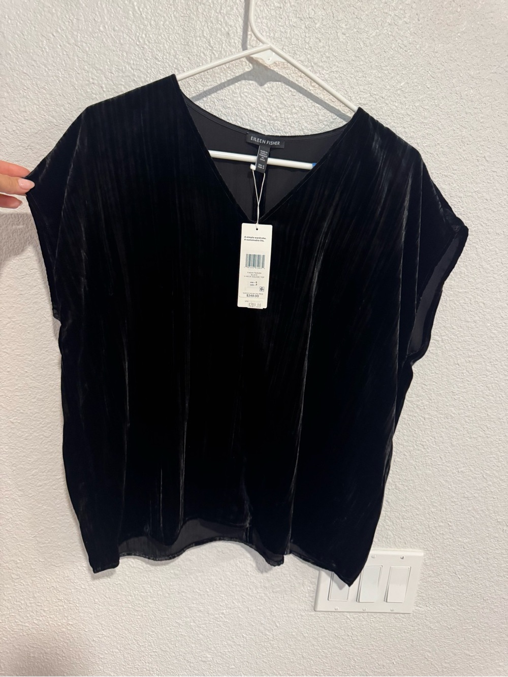 NWT: EILEEN FISHER Black Velvet V-Neck Women's Top